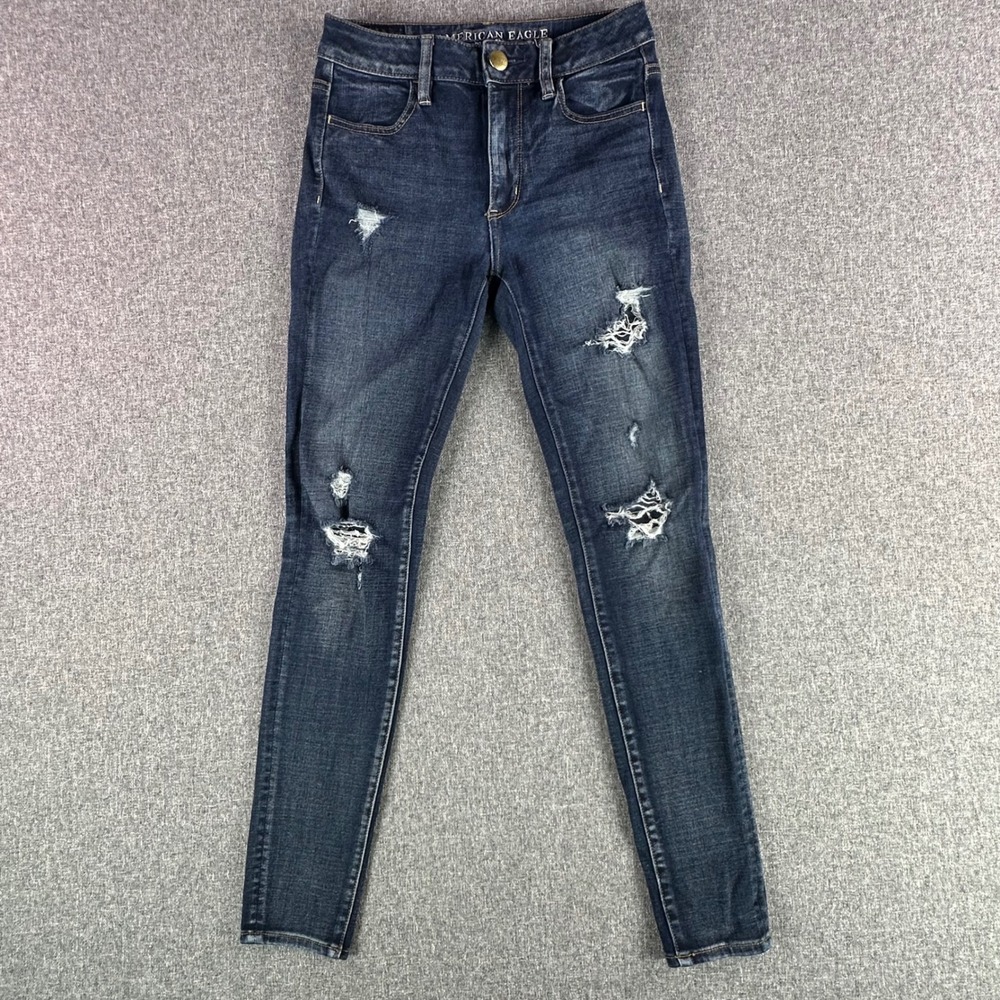 American Eagle Jegging Women 2 Hi-Rise Jegging Dark Blue Distressed